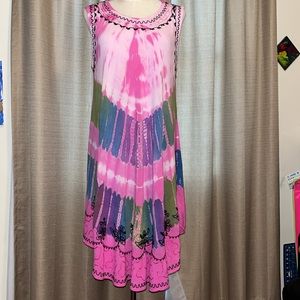 CYN by Cynthia Mehra Cabana Tie Dye Umbrella Dress Embroidered Womans One Size